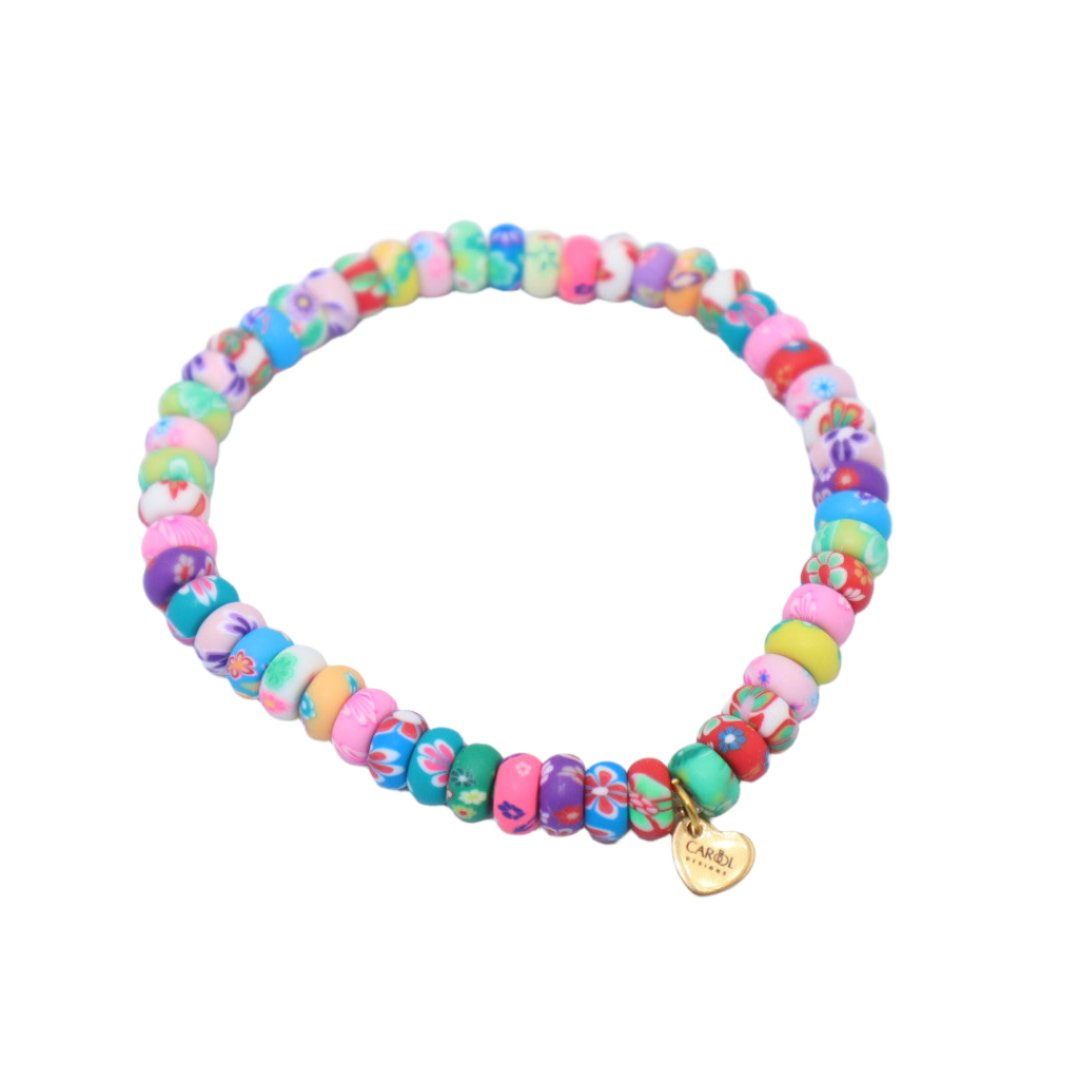 MULTICOLOR RONDELLE CLAY BEADS ELASTIC BRACELET