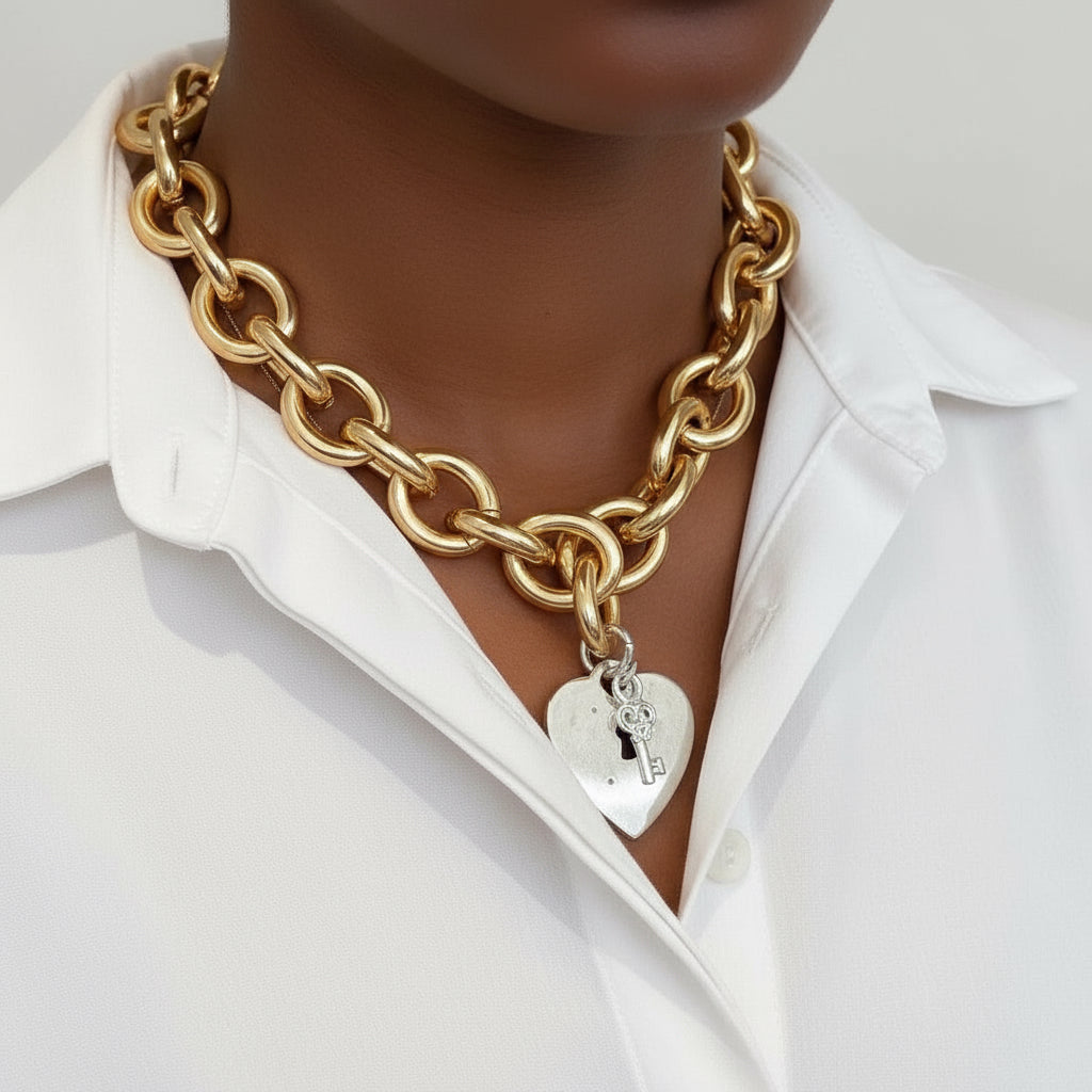 COOLSKIN HEART WITH KEY BICOLOR NECKLACE
