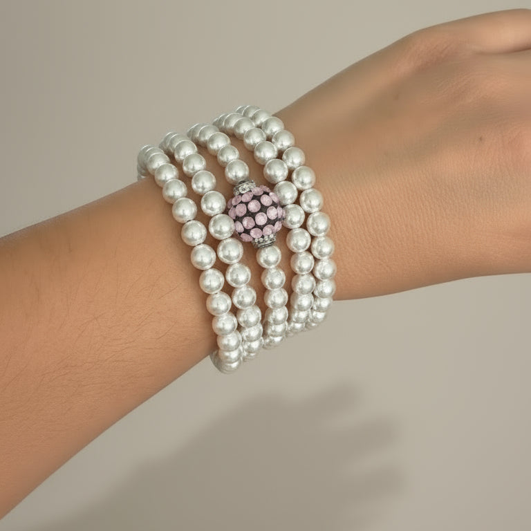 B.E. PEARLS AND SWAROVSKI WRAPPED AROUND BRACELET