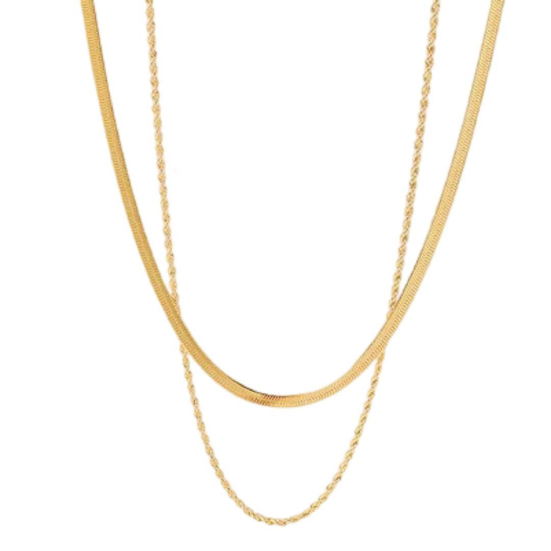 ANNIE STAINLESS STEEL DOUBLE LAYERED SNAKE AND ROPE CHAIN NECKLACE - Carol & Co Jewelry