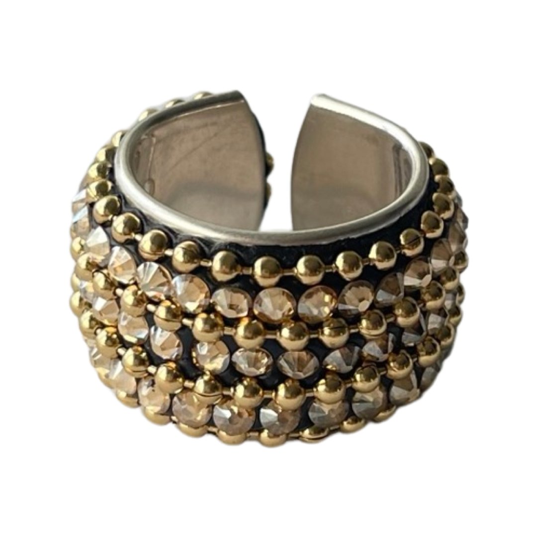 B.E. BALLS CHAIN AND SWAROVSKI RING BAND - Carol & Co Jewelry