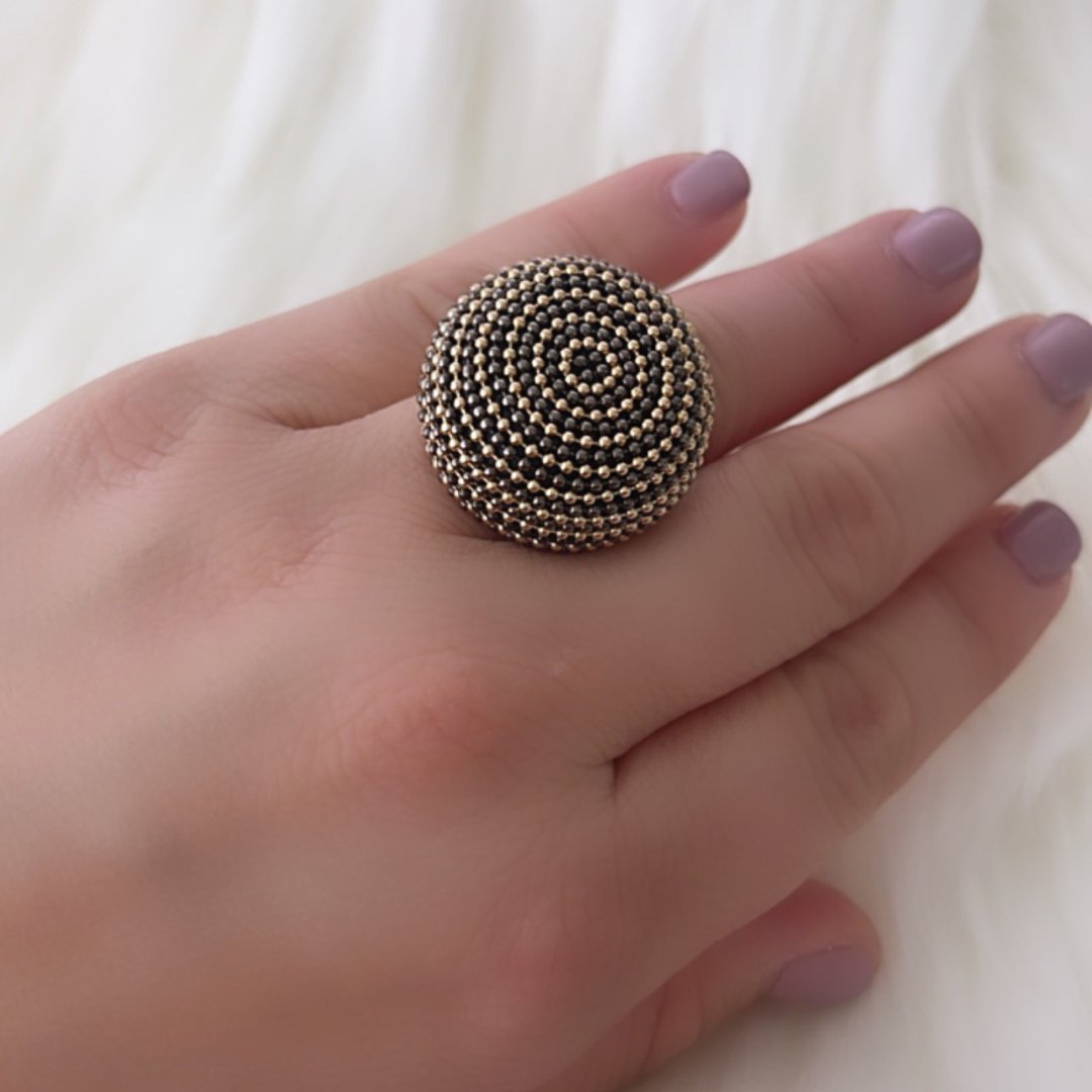 B.E. BLACK AND GOLD ROUND RING - Carol & Co Jewelry