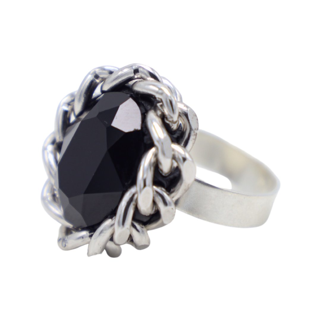 B.E. BLACK SWAROVSKI ROLO CHAIN RING - Carol & Co Jewelry