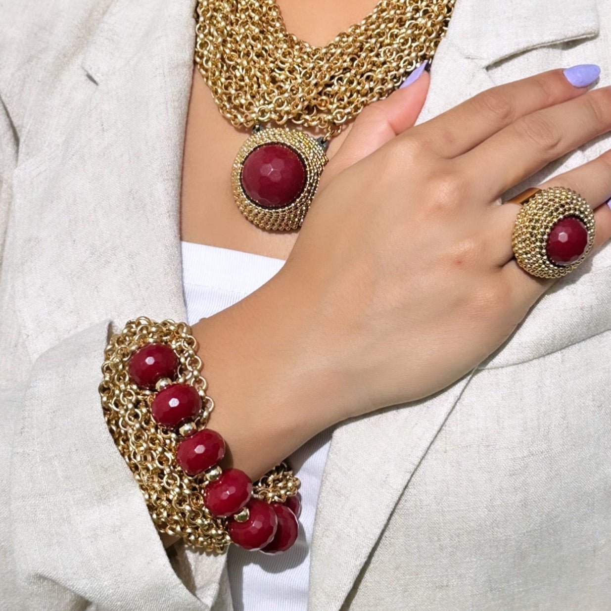 B.E. MULTILAYERED WINE-RED BRACELET - Carol & Co Jewelry