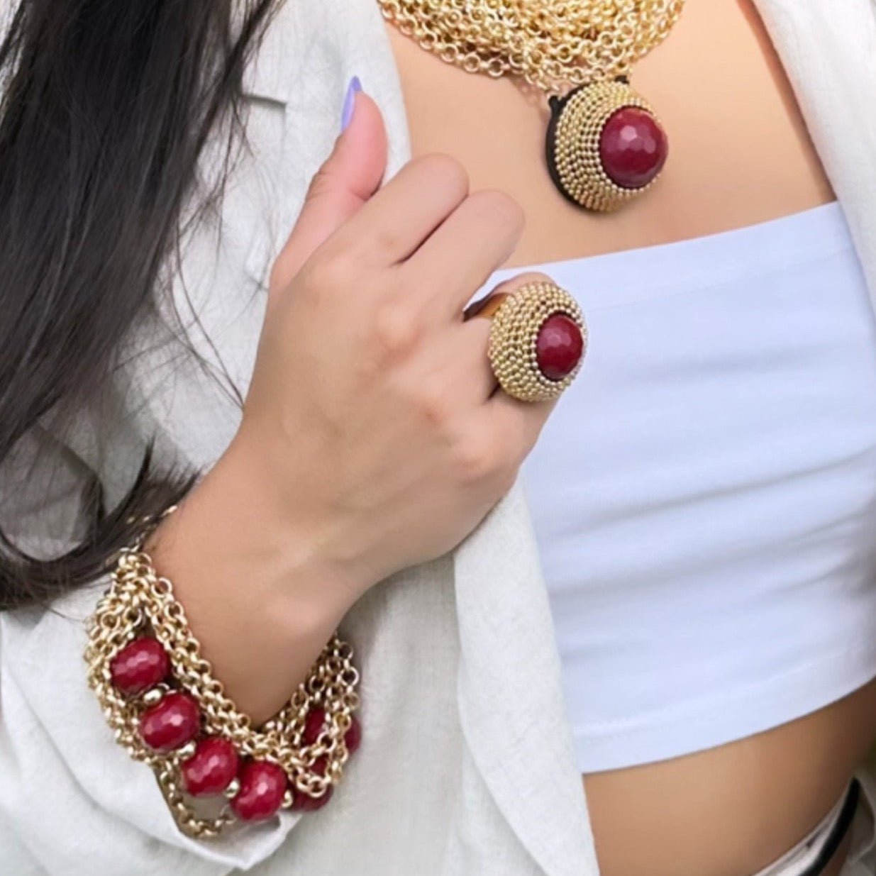 B.E. WINE-RED RING - Carol & Co Jewelry