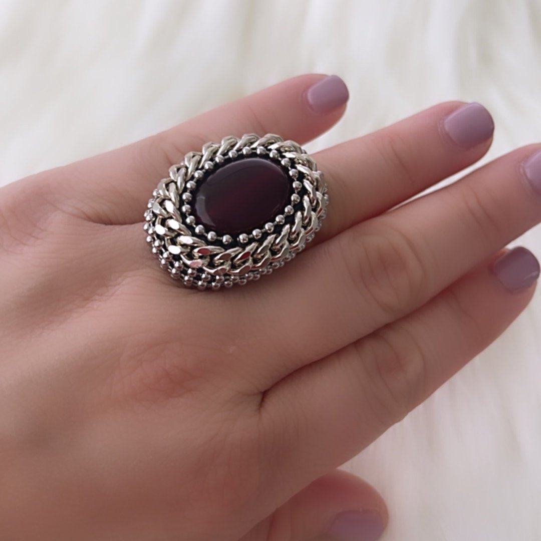 B.E. WINE RED SWAROVSKI CRYSTAL ADJUSTABLE RING - Carol & Co Jewelry