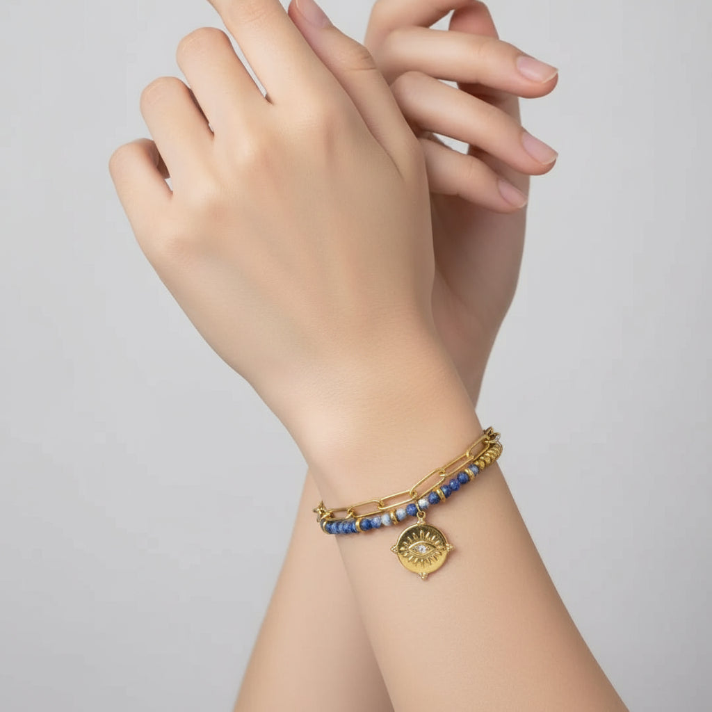 CAROLINE DOUBLE LAYERED STAINLESS STEEL BRACELET - Carol & Co Jewelry