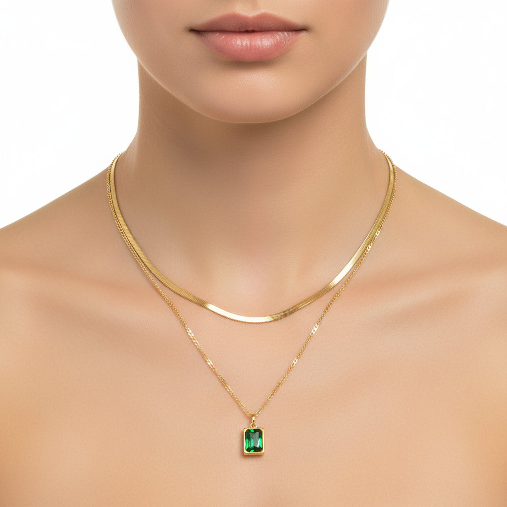 ESMERALDA TWO LAYERED STAINLESS STEEL NECKLACE - Carol & Co Jewelry