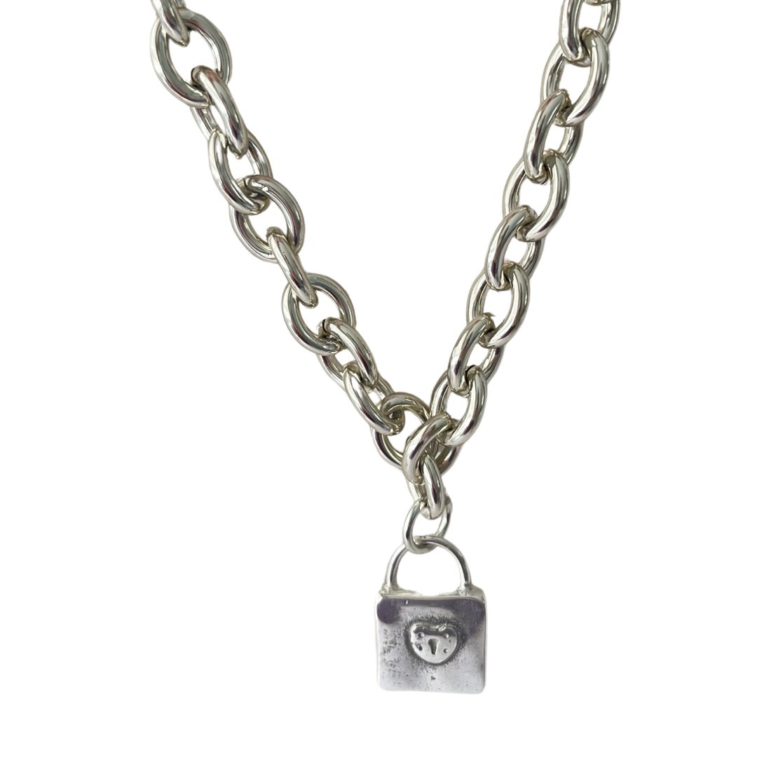 LOVE PADLOCK SILVER ROLO CHAIN NECKLACE - Carol & Co Jewelry