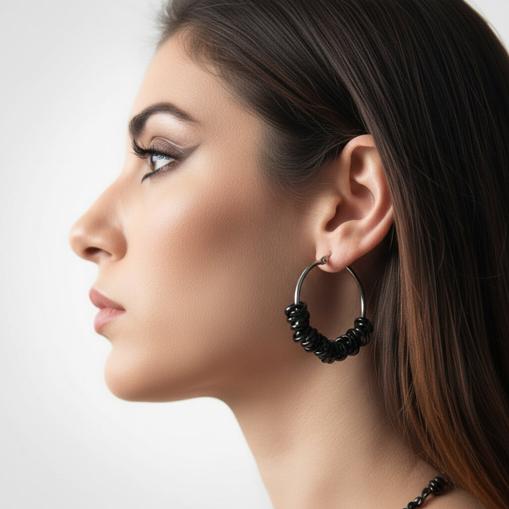 MANU ORECCHINI BLACK RONDELLE EARRINGS - LARGE - Carol & Co Jewelry