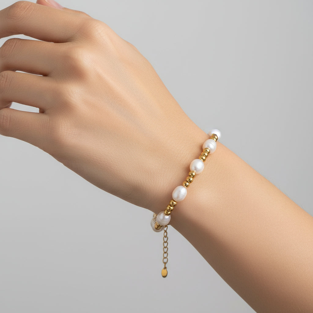 PENELOPE BEADS AND PEARLS STAINLESS STEEL BRACELET - Carol & Co Jewelry