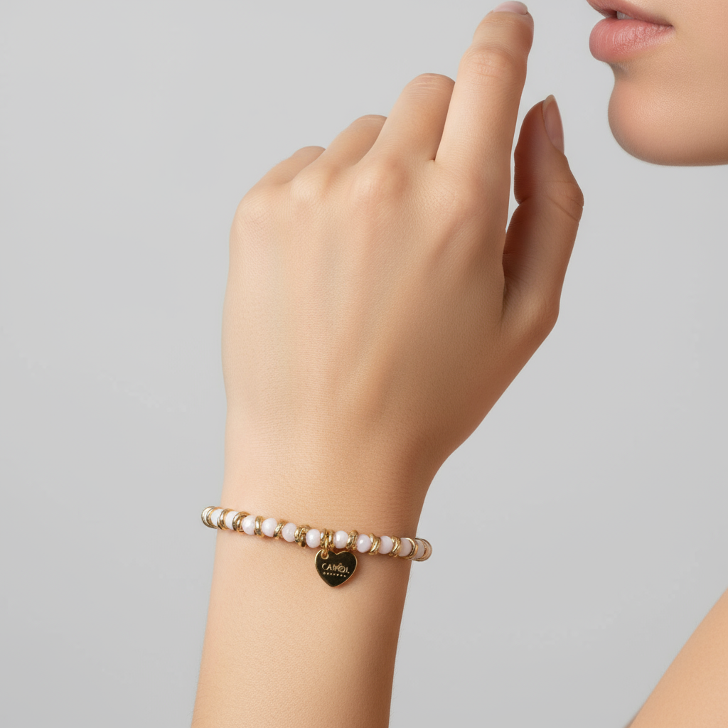 GLASS BEADS AND ALUMINUM WASHERS ELASTIC BRACELET