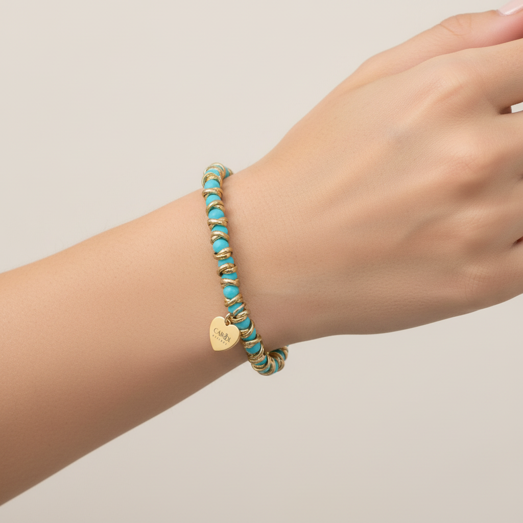 GLASS BEADS AND ALUMINUM WASHERS ELASTIC BRACELET