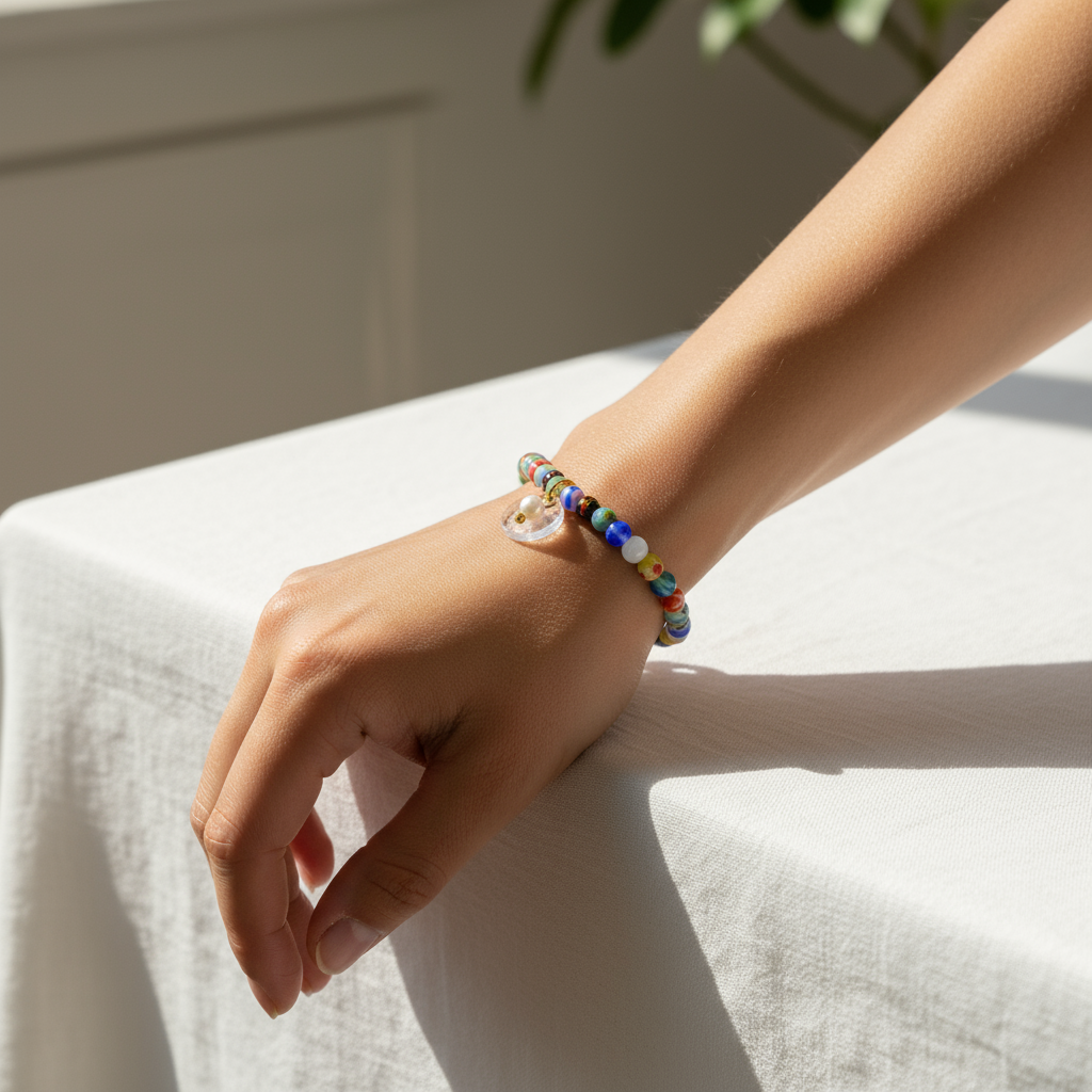 El YUNQUE FLOWER CRYSTAL BEADS ELASTIC BRACELET