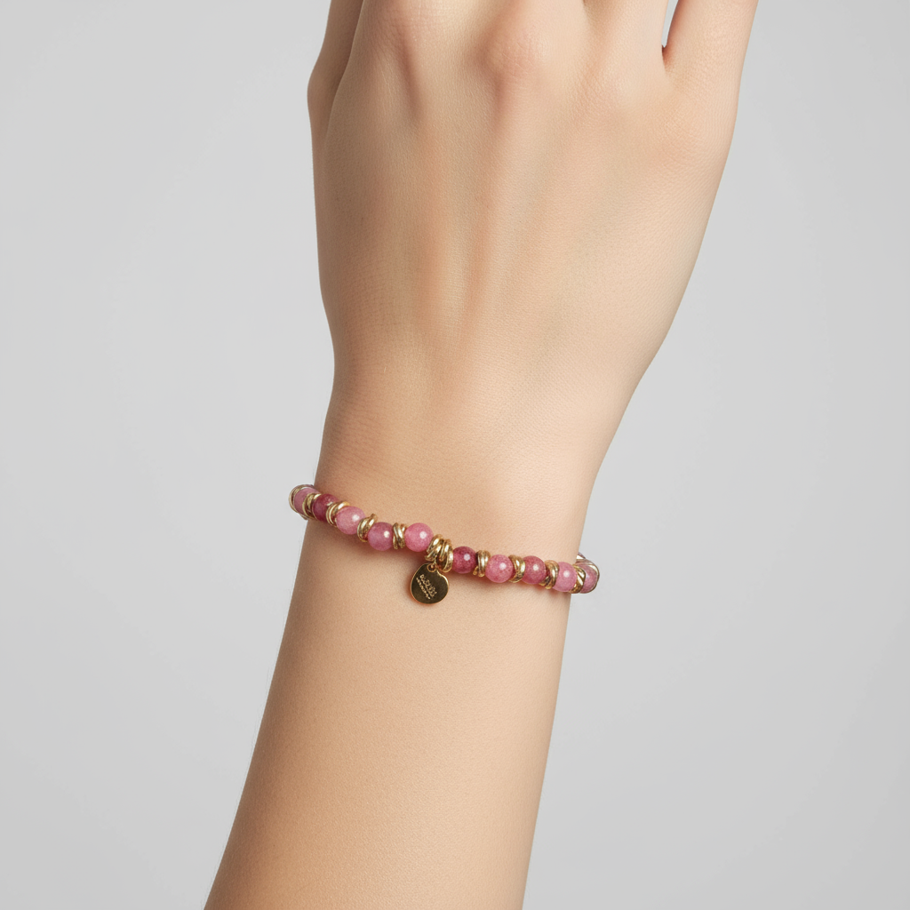 GLASS BEADS AND ALUMINUM WASHERS ELASTIC BRACELET