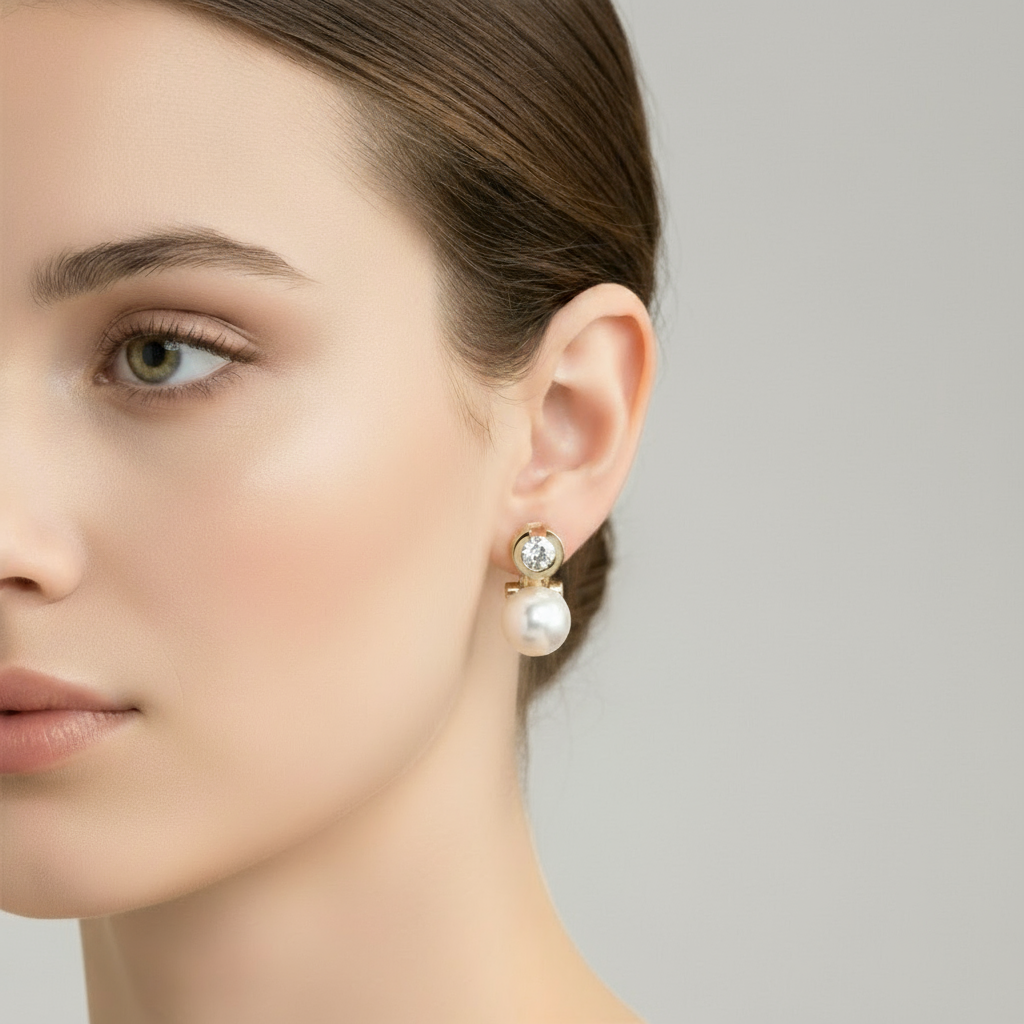 MADRE PERLA CRYSTAL PEARL CLIP EARRINGS
