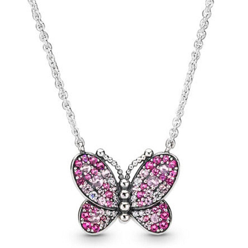 SILVER 925 BUTTERFLY MULTICOLOR ZIRCONIA PENDANT NECKLACE - Carol & Co Jewelry