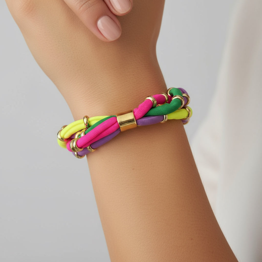 TRA-LA-RA COLORS THREE-LAYERED GOLD BRACELET - Carol & Co Jewelry