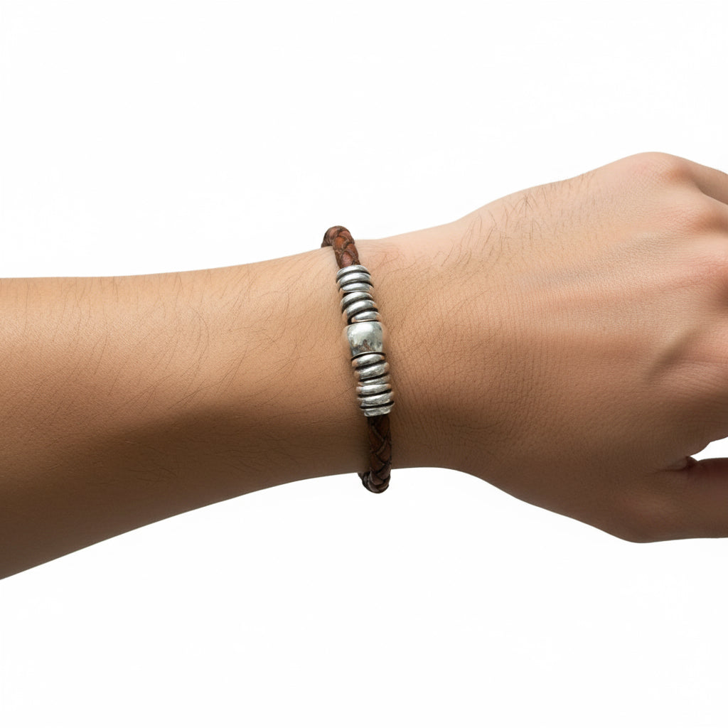 TRA-LA-RA MEN ROUND BRAIDED TUBE WITH RINGS BRACELET - Carol & Co Jewelry