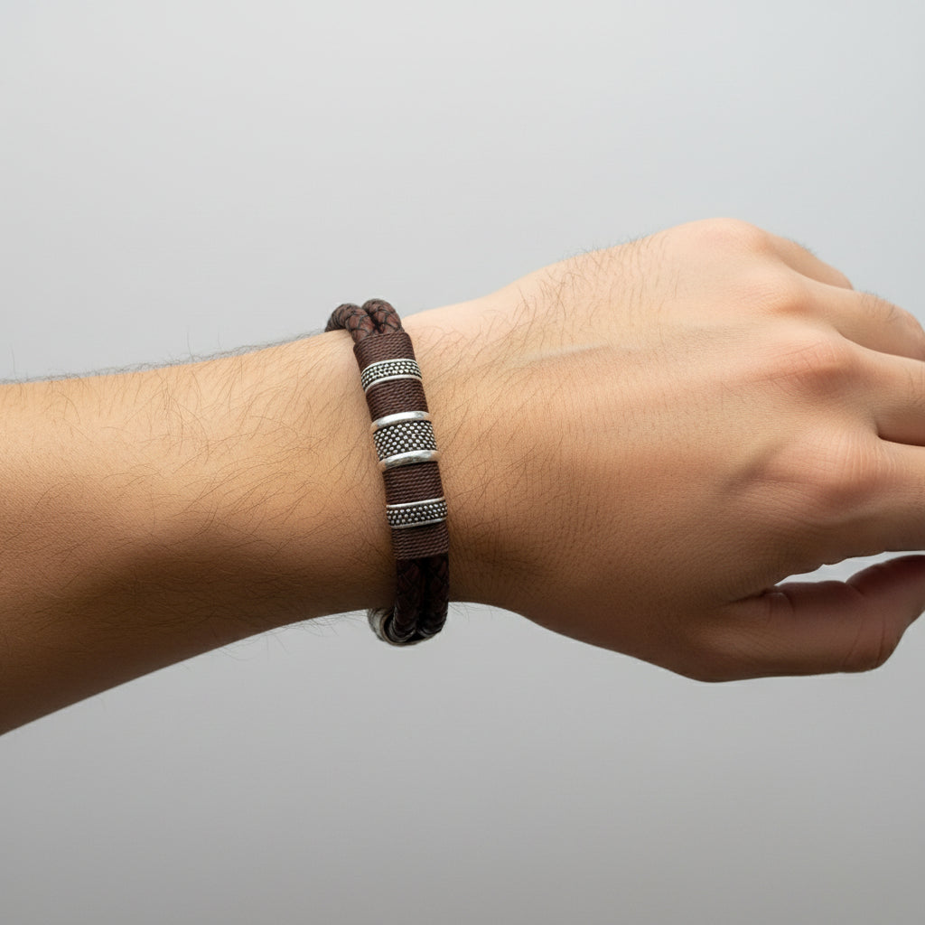 TUCCO MEN DOUBLE BRAIDED TUBE LEATHER BRACELET - Carol & Co Jewelry