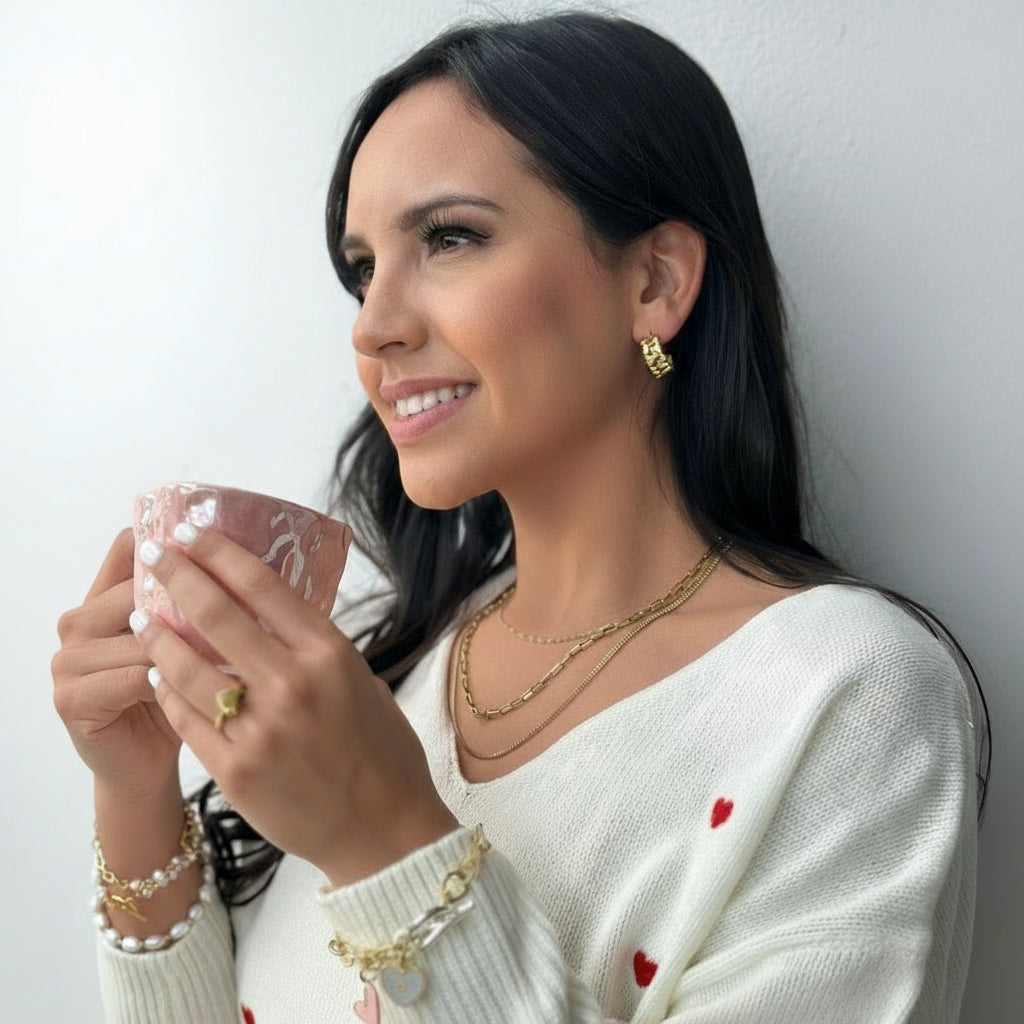 ZOE STAINLESS STEEL HALF HOOPS HEART EARRINGS - Carol & Co Jewelry